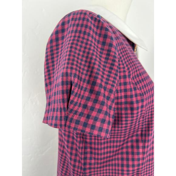 HOUNDSTOOTH MINI DRESS in Navy Burgundy Pleated Drop Waist (Womens: 6-8) - Picture 14 of 16